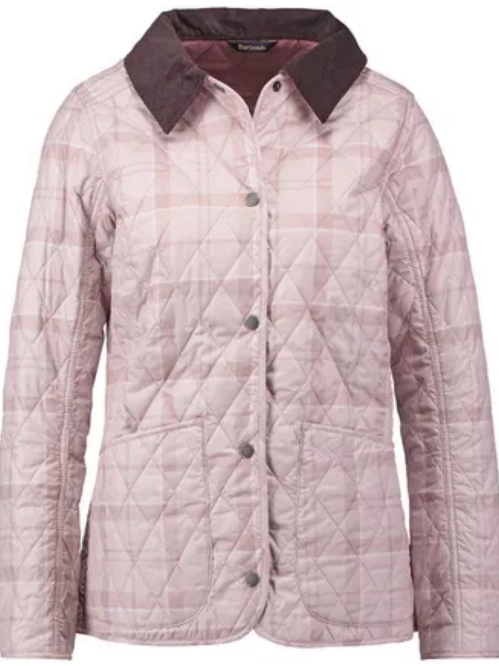 Gorgeous Barbour Quilted Pink Plaid Jacket with Contrast Collar 14 EUC